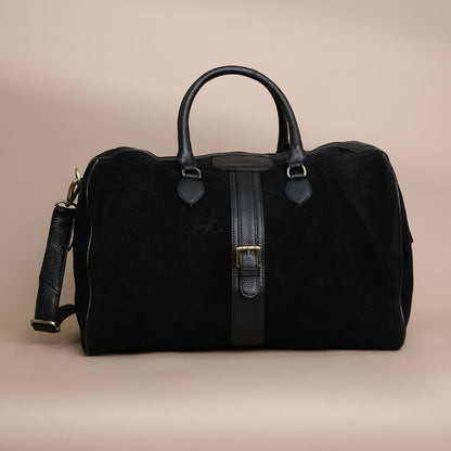 Premium Black Genuine Leather Duffle Travel Bag