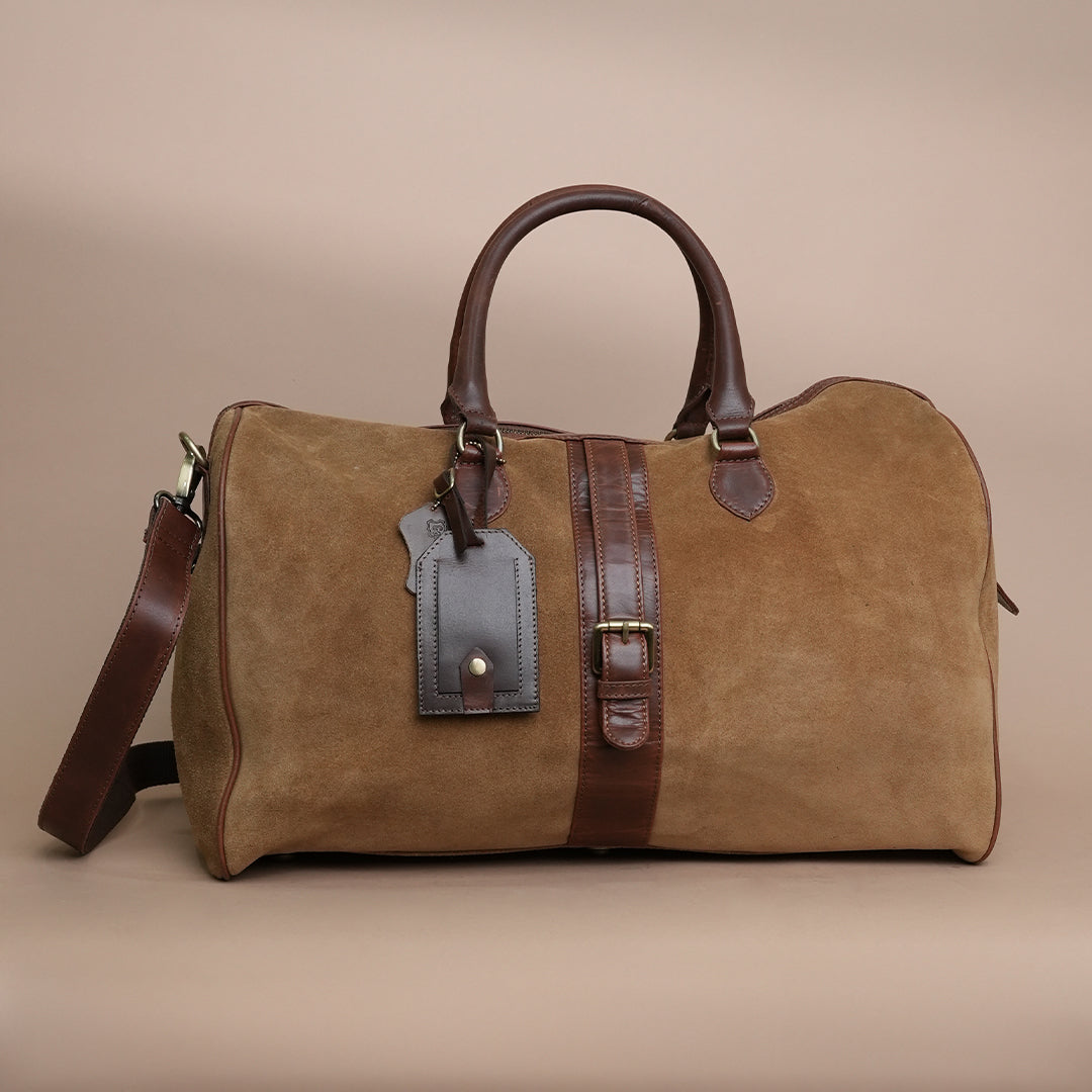 Classic Tan Suede Leather  Duffle Bag