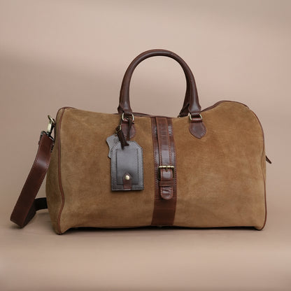 Classic Tan Suede Leather  Duffle Bag