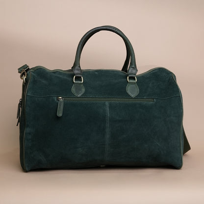Luxury Dark Green Suede Leather Duffle Travel Bag