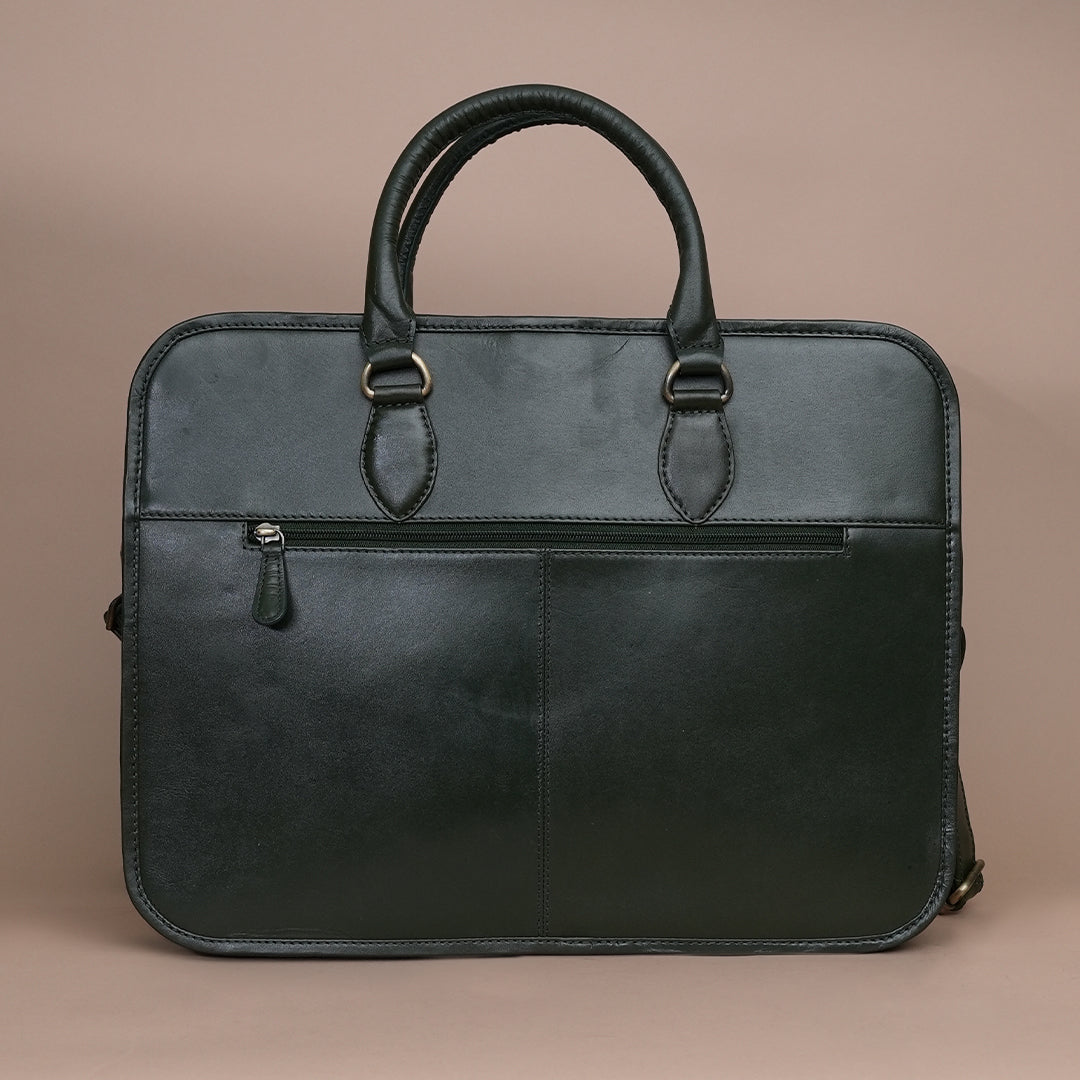 Vintage Green Genuine Leather Laptop Bag for Men