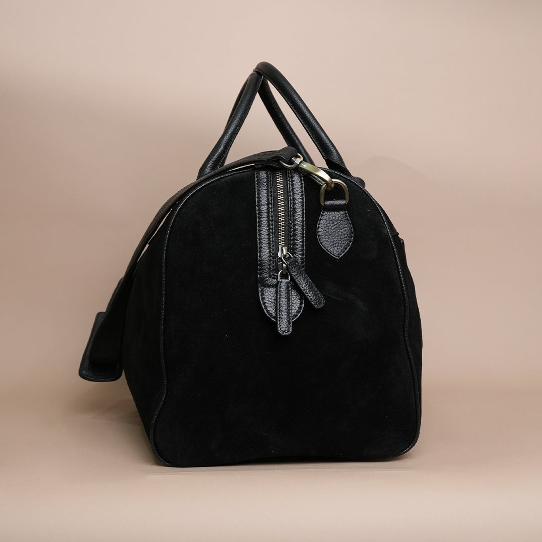 Premium Black Genuine Leather Duffle Travel Bag