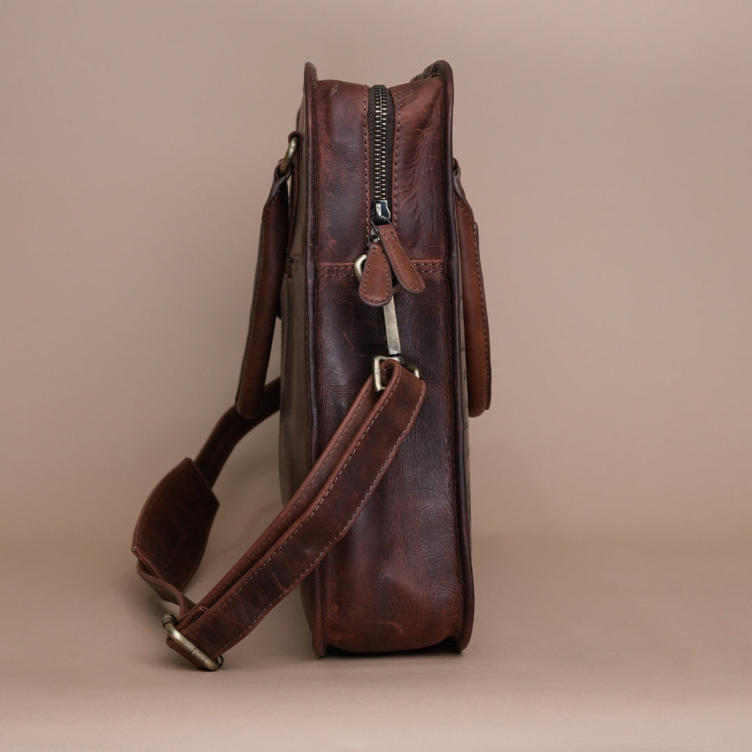 Handcrafted Brown Leather Laptop Briefcase for Men