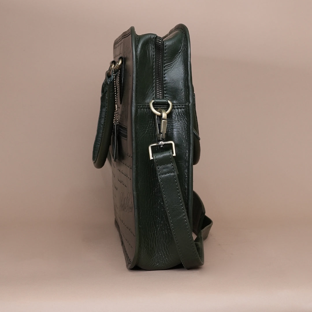 Vintage Green Genuine Leather Laptop Bag for Men