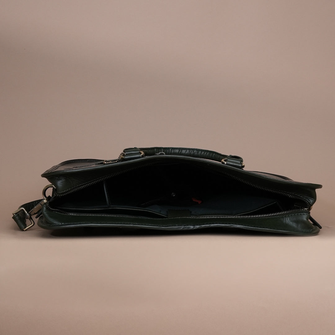 Vintage Green Genuine Leather Laptop Bag for Men
