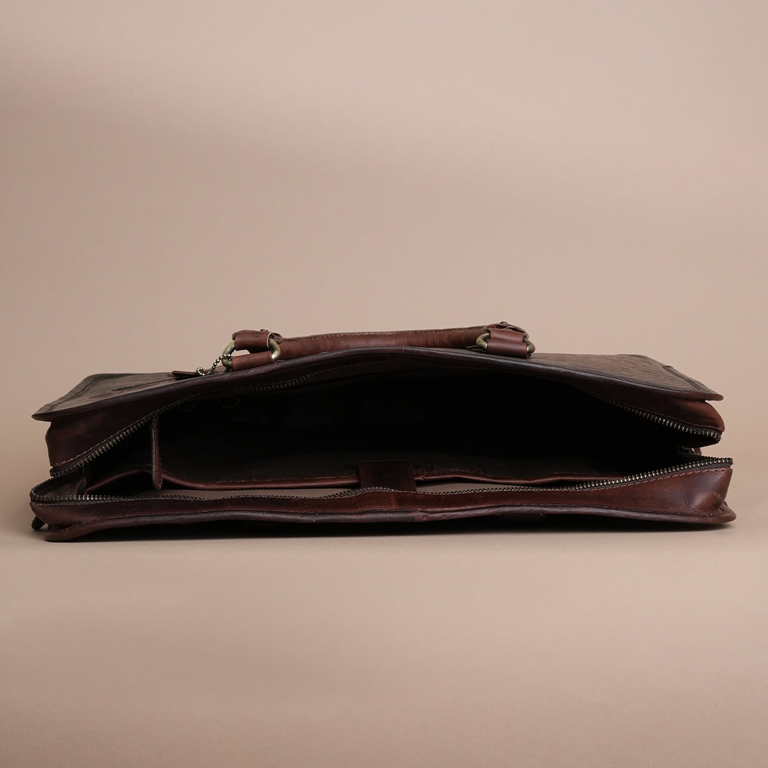 Handcrafted Brown Leather Laptop Briefcase for Men