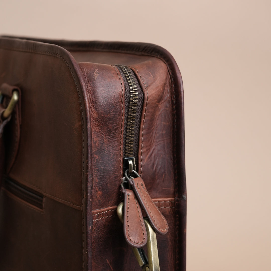 Handcrafted Brown Leather Laptop Briefcase for Men