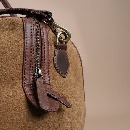 Classic Tan Suede Leather  Duffle Bag