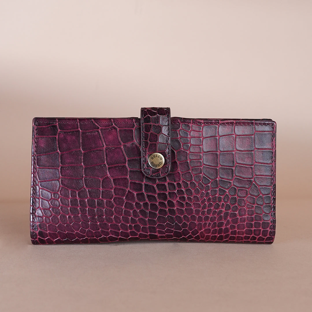 Piel Cuero Cherry Croc Genuine Leather Long Wallet for Men | Premium Leather Organizer Wallet