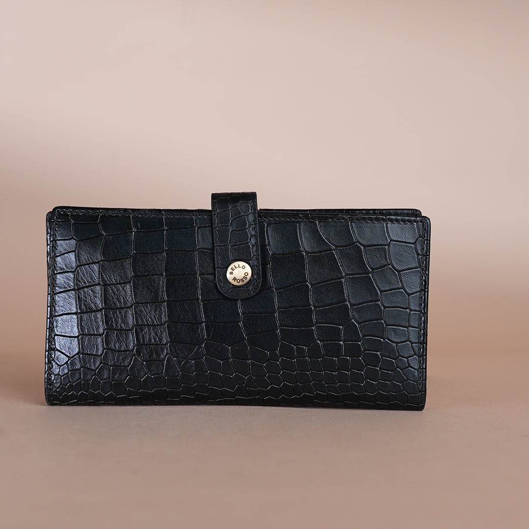 Piel Cuero Black  Croc Genuine Leather Long Wallet for Men | Premium Leather Organizer Wallet
