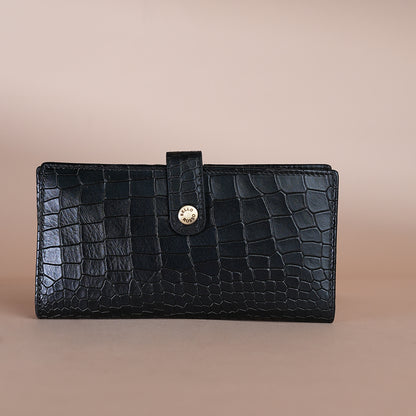 Piel Cuero Black  Croc Genuine Leather Long Wallet for Men | Premium Leather Organizer Wallet
