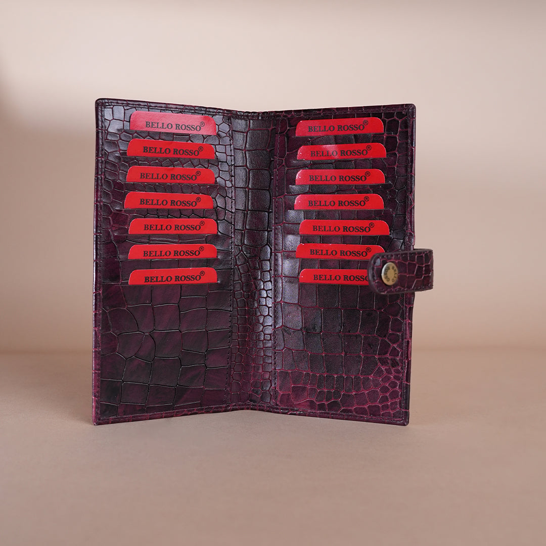 Piel Cuero Cherry Croc Genuine Leather Long Wallet for Men | Premium Leather Organizer Wallet