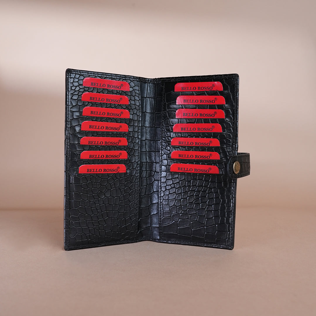 Piel Cuero Black  Croc Genuine Leather Long Wallet for Men | Premium Leather Organizer Wallet