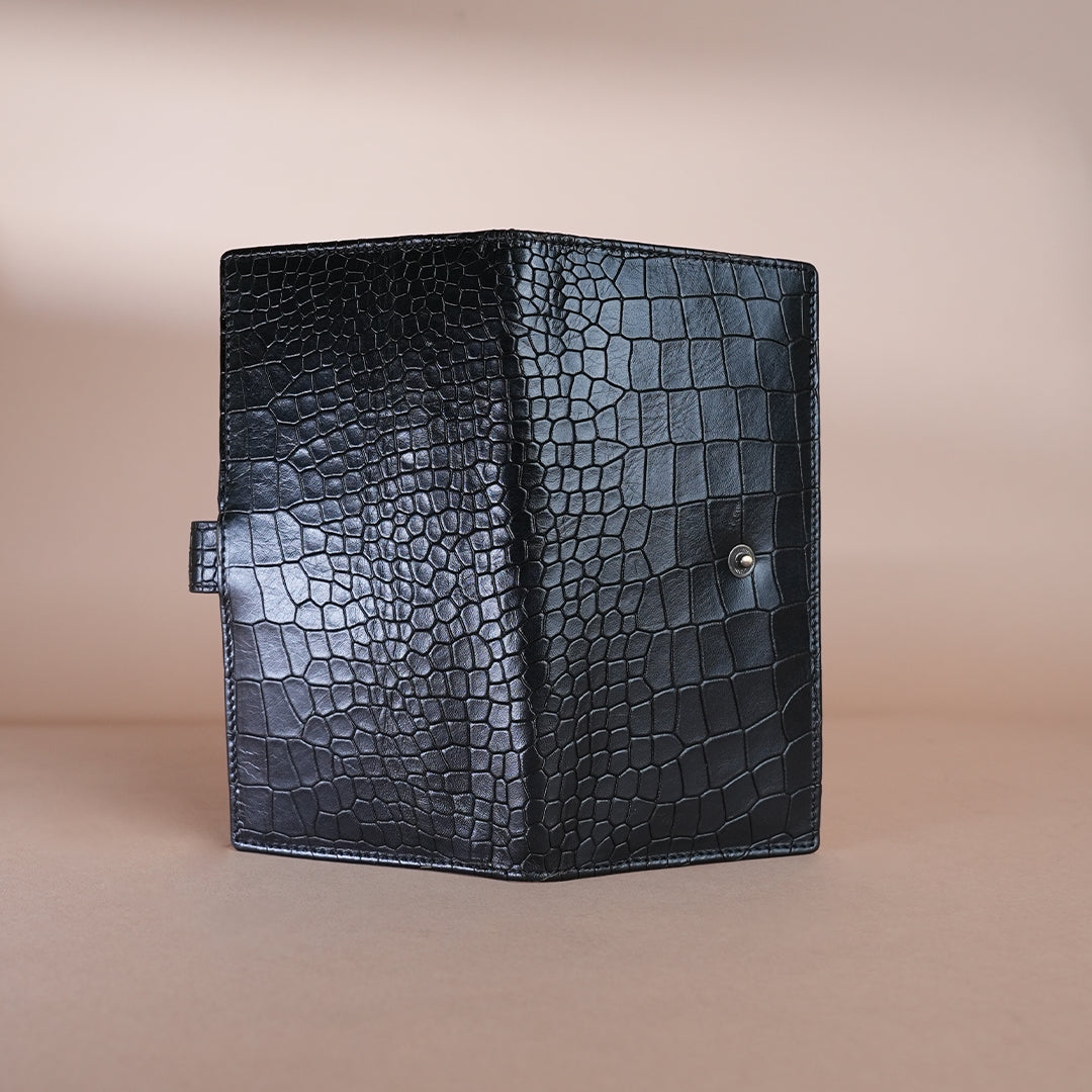 Piel Cuero Black  Croc Genuine Leather Long Wallet for Men | Premium Leather Organizer Wallet