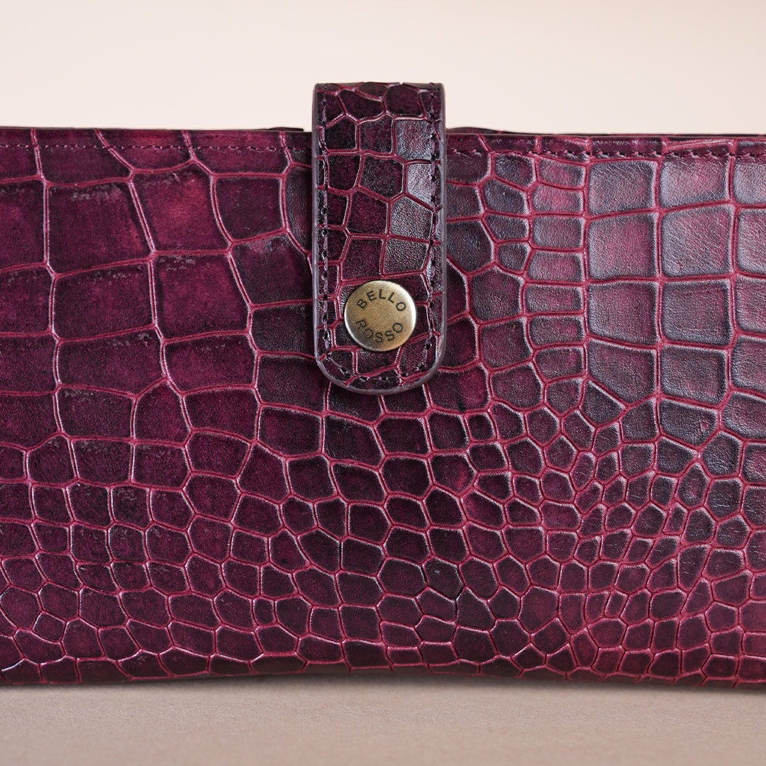 Piel Cuero Cherry Croc Genuine Leather Long Wallet for Men | Premium Leather Organizer Wallet