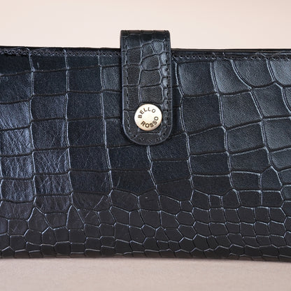 Piel Cuero Black  Croc Genuine Leather Long Wallet for Men | Premium Leather Organizer Wallet
