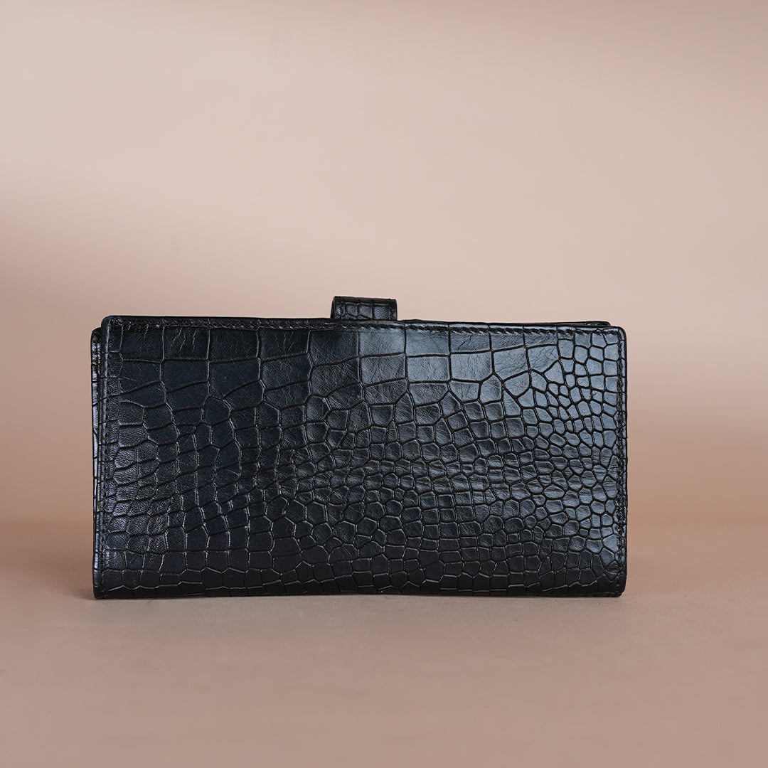 Piel Cuero Black  Croc Genuine Leather Long Wallet for Men | Premium Leather Organizer Wallet