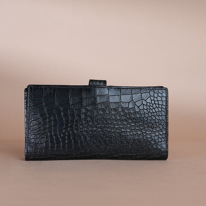 Piel Cuero Black  Croc Genuine Leather Long Wallet for Men | Premium Leather Organizer Wallet