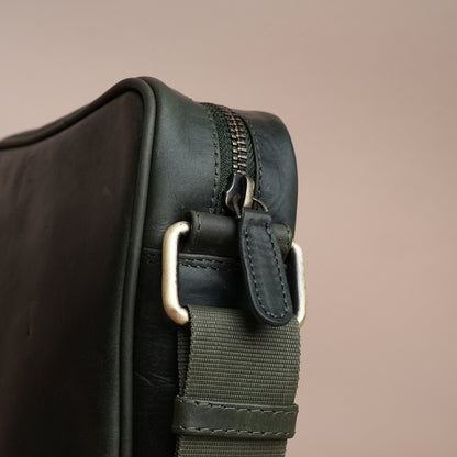 Piel Cuero Bottle Green Laser Work Side Bag – Oil Pull‑Up Leather Signature Series