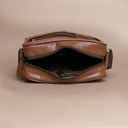 Piel Cuero Tan Laser Side Bag in Plain Soft Leather