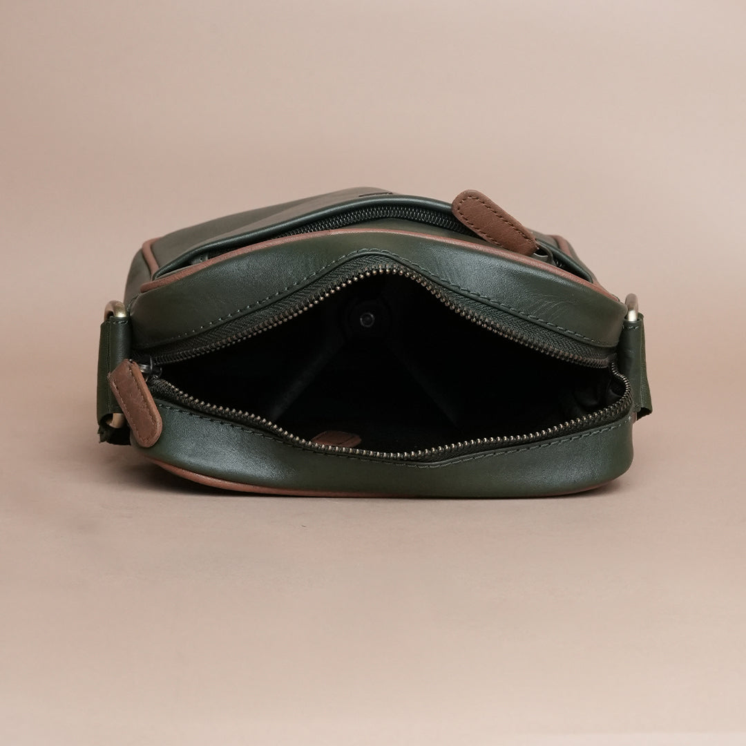 Piel Cuero Green Genuine Leather Crossbody Bag for Men | Compact Handmade Everyday Sling with Adjustable Strap