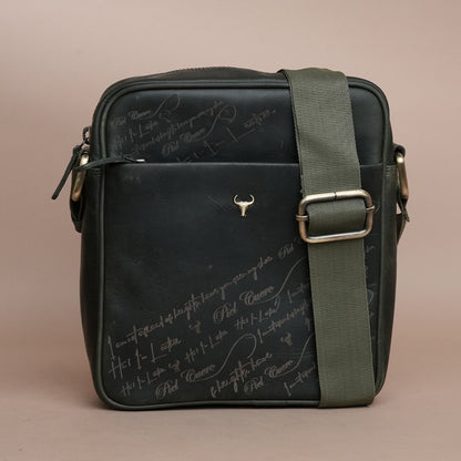 Piel Cuero Bottle Green Laser Work Side Bag – Oil Pull‑Up Leather Signature Series
