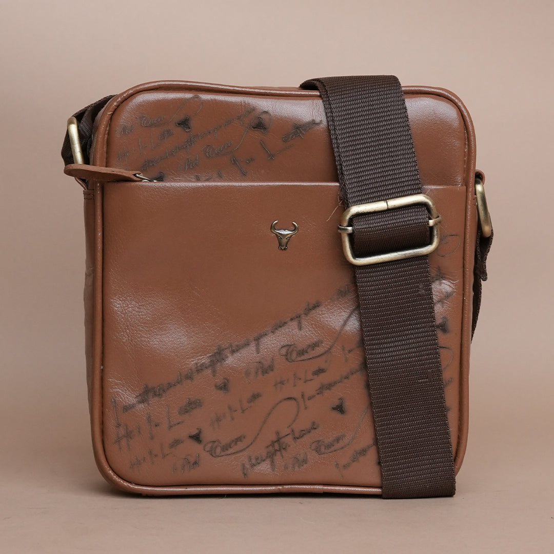 Piel Cuero Tan Laser Side Bag in Plain Soft Leather
