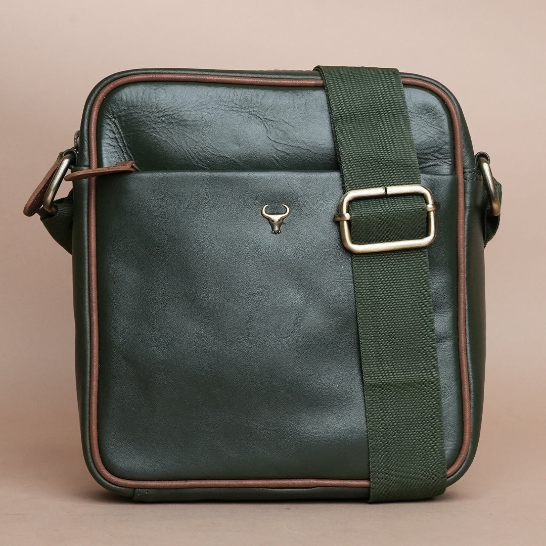 Piel Cuero Green Genuine Leather Crossbody Bag for Men | Compact Handmade Everyday Sling with Adjustable Strap