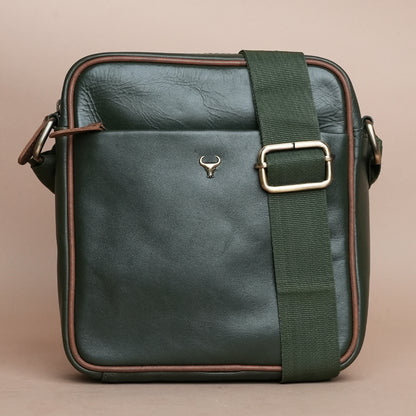 Piel Cuero Green Genuine Leather Crossbody Bag for Men | Compact Handmade Everyday Sling with Adjustable Strap