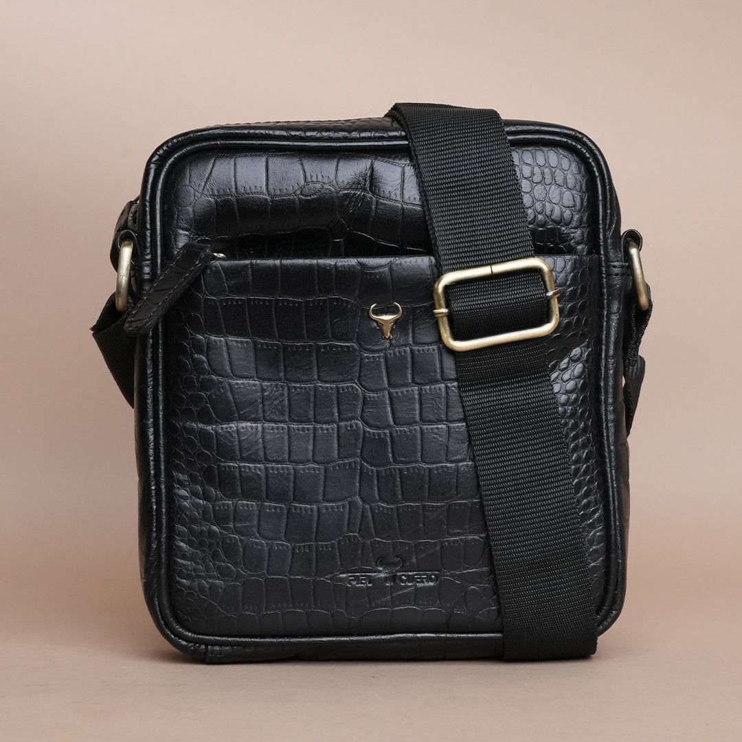 Piel Cuero Pure Leather Crossbody Bag for Men - Durable & Handmade Black