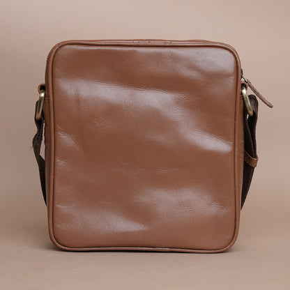Piel Cuero Tan Laser Side Bag in Plain Soft Leather