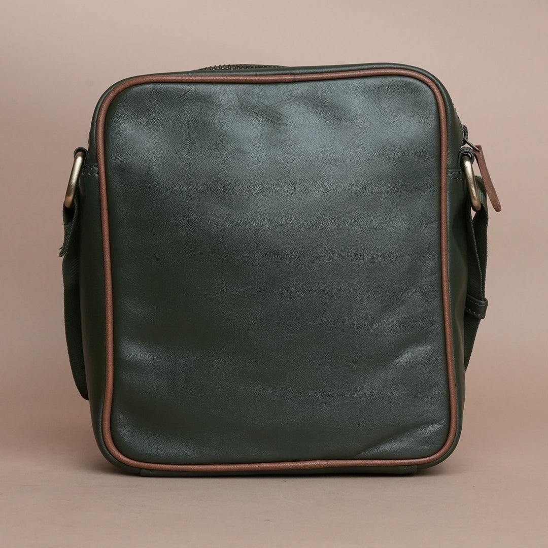 Piel Cuero Green Genuine Leather Crossbody Bag for Men | Compact Handmade Everyday Sling with Adjustable Strap