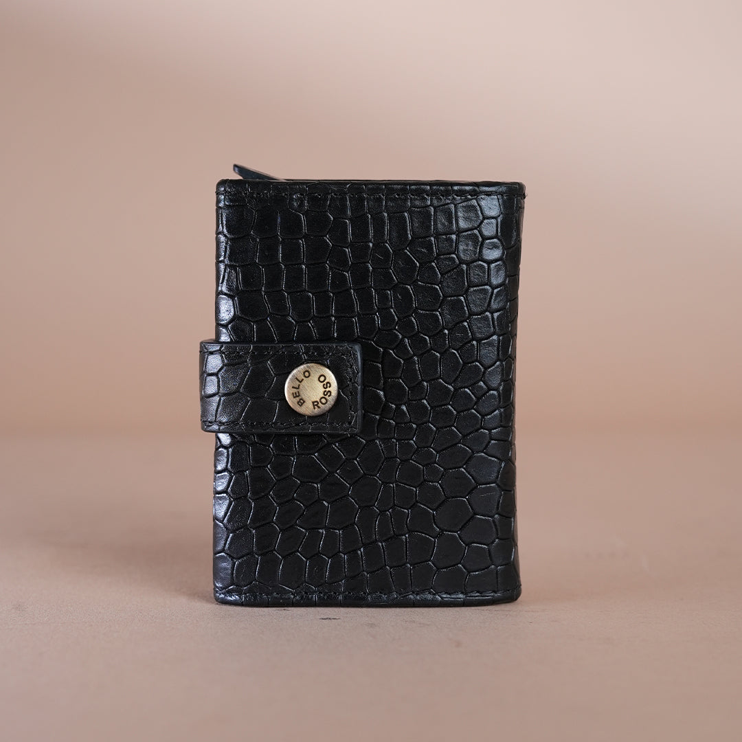 Piel Cuero Black Croc Texture Leather Card Holder for Men