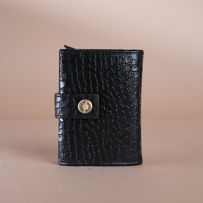 Piel Cuero Black Croc Texture Leather Card Holder for Men