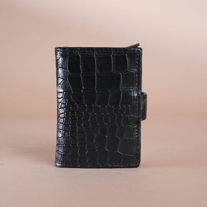 Piel Cuero Black Croc Texture Leather Card Holder for Men