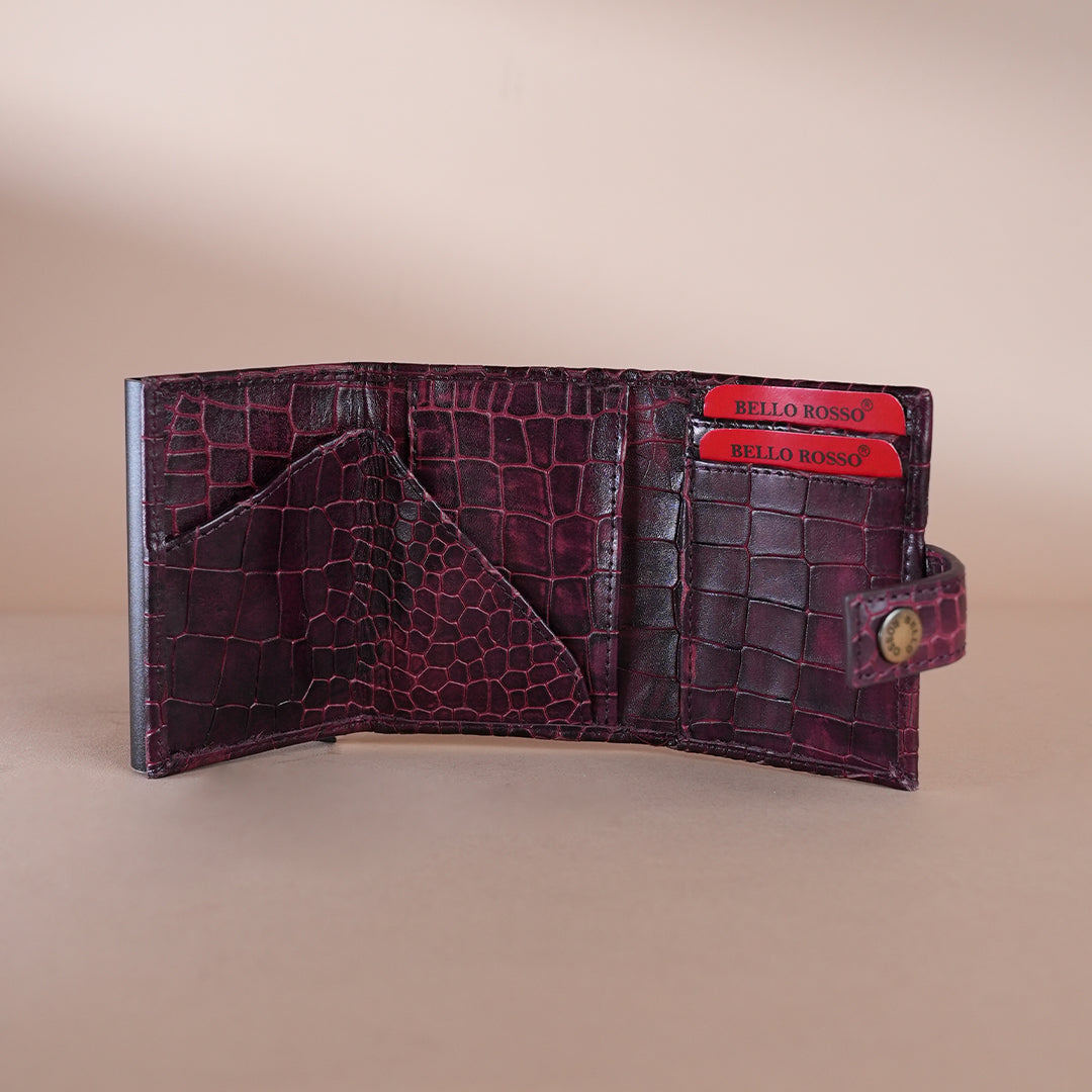 Piel Cuero Cherry Croc Texture Leather Card Holder  for Men