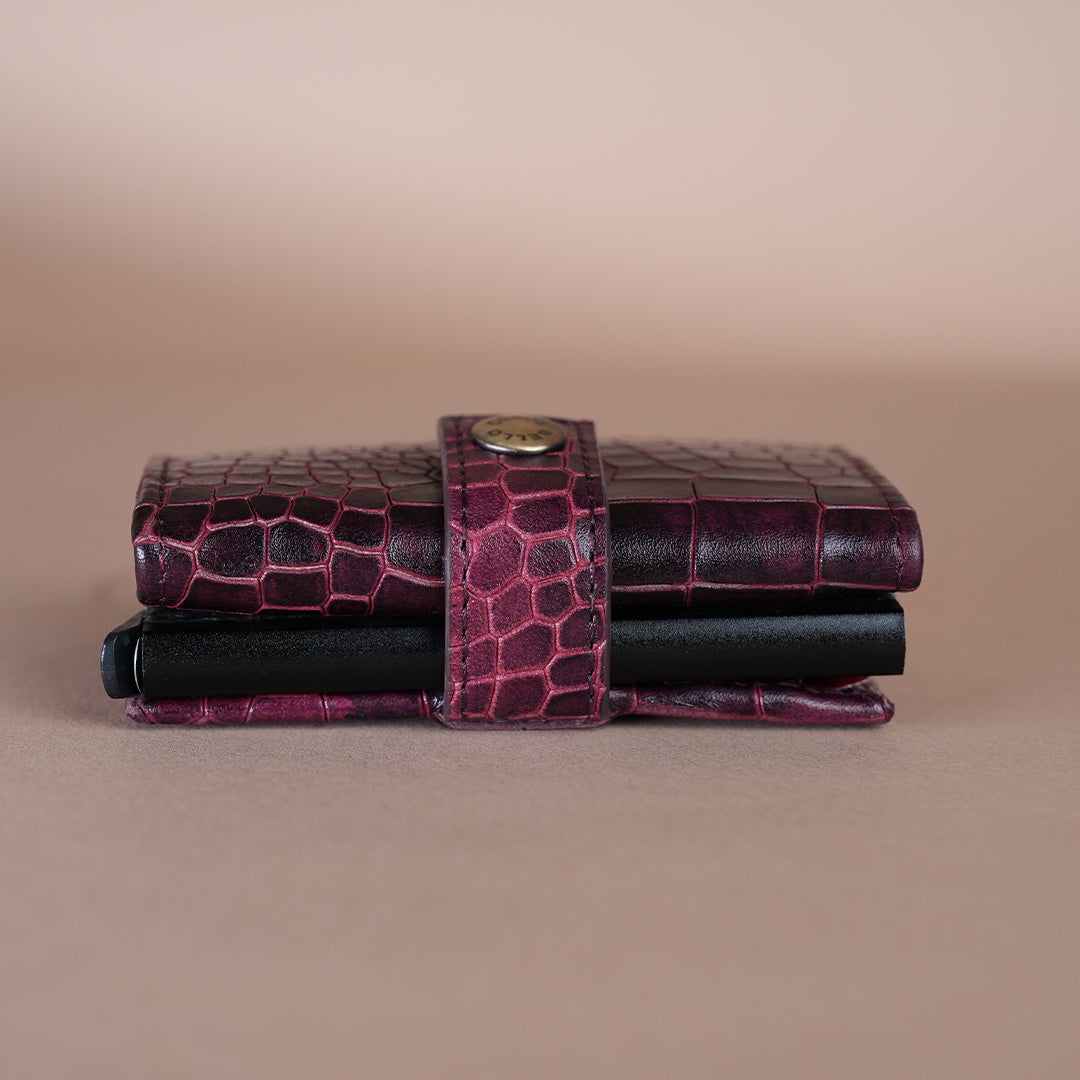 Piel Cuero Cherry Croc Texture Leather Card Holder  for Men