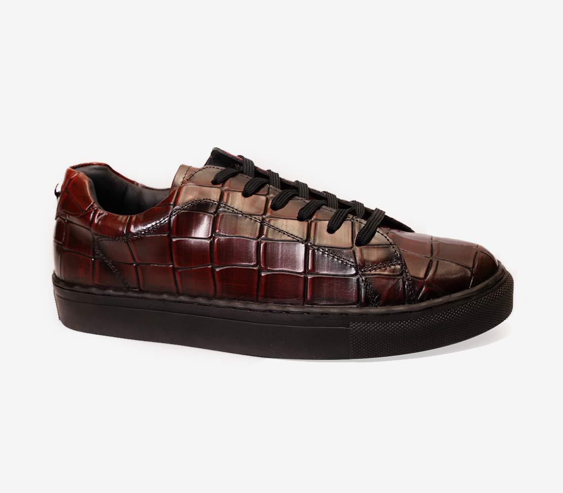Casual Luxury: Handmade Lightweight Brown Crocodile Pattern Leather Sneakers