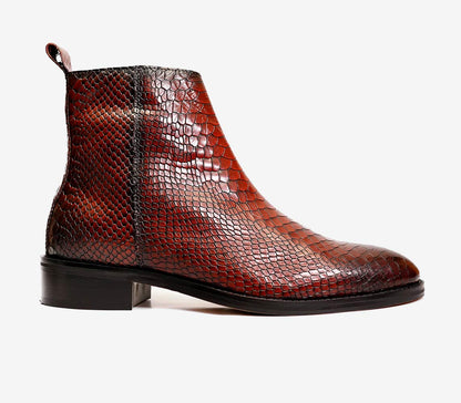 Premium Chestnut Leather Chelsea Boots with Side Zipper