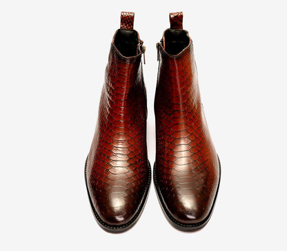 Premium Chestnut Leather Chelsea Boots with Side Zipper