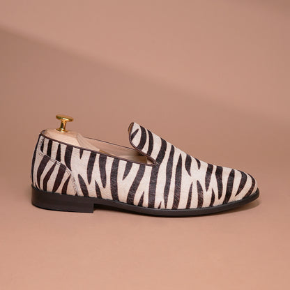Piel Cuero Handcrafted Zebra Print Leather Loafers