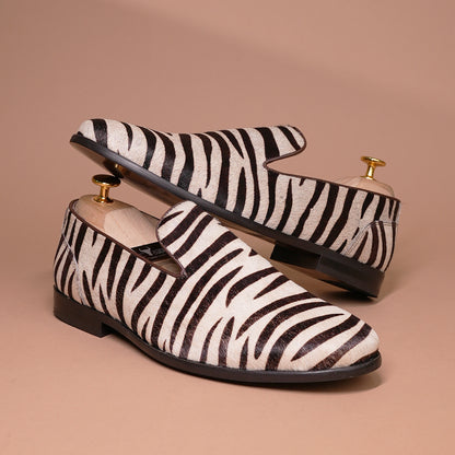 Piel Cuero Handcrafted Zebra Print Leather Loafers