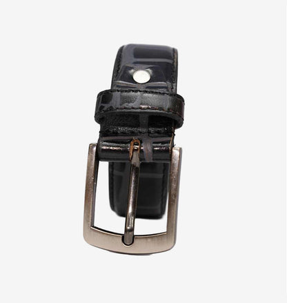 Adjustable leather belt with metal buckle