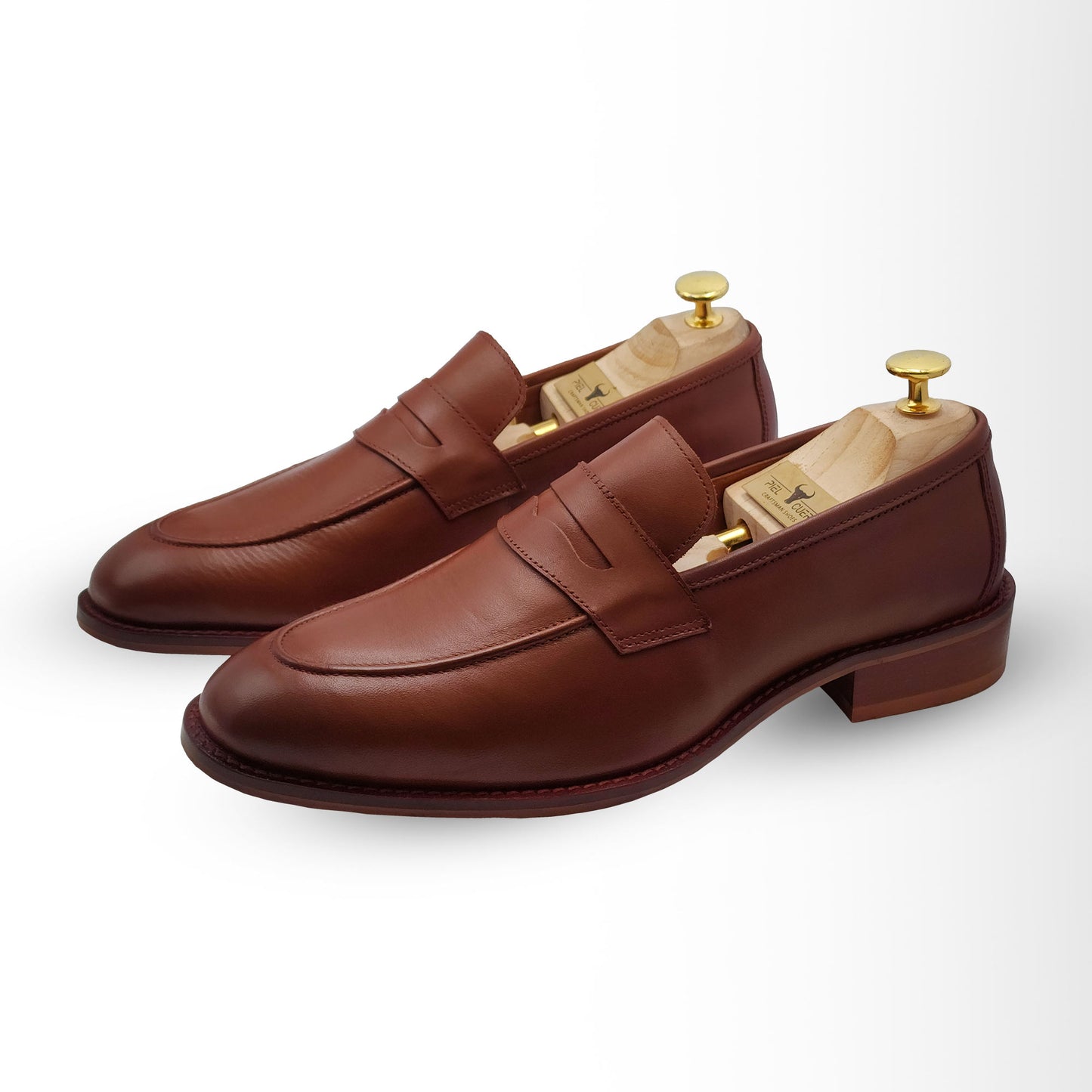 Men's Genuine Leather Penny Loafers - Handmade Brown Loafer Shoes by Piel Cuero