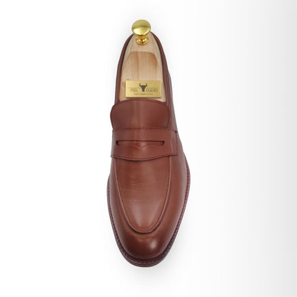 Men's Genuine Leather Penny Loafers - Handmade Brown Loafer Shoes by Piel Cuero