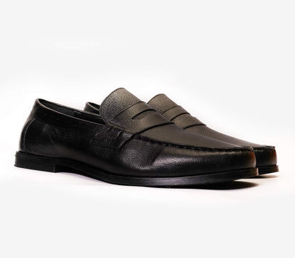 Black leather slip on loafers