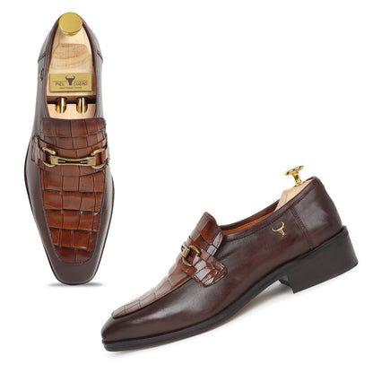 Luxury Brown Croc-Embossed Leather Oxford Shoes for Men - Handcrafted by Piel Cuero