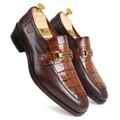 Luxury Brown Croc-Embossed Leather Oxford Shoes for Men - Handcrafted by Piel Cuero