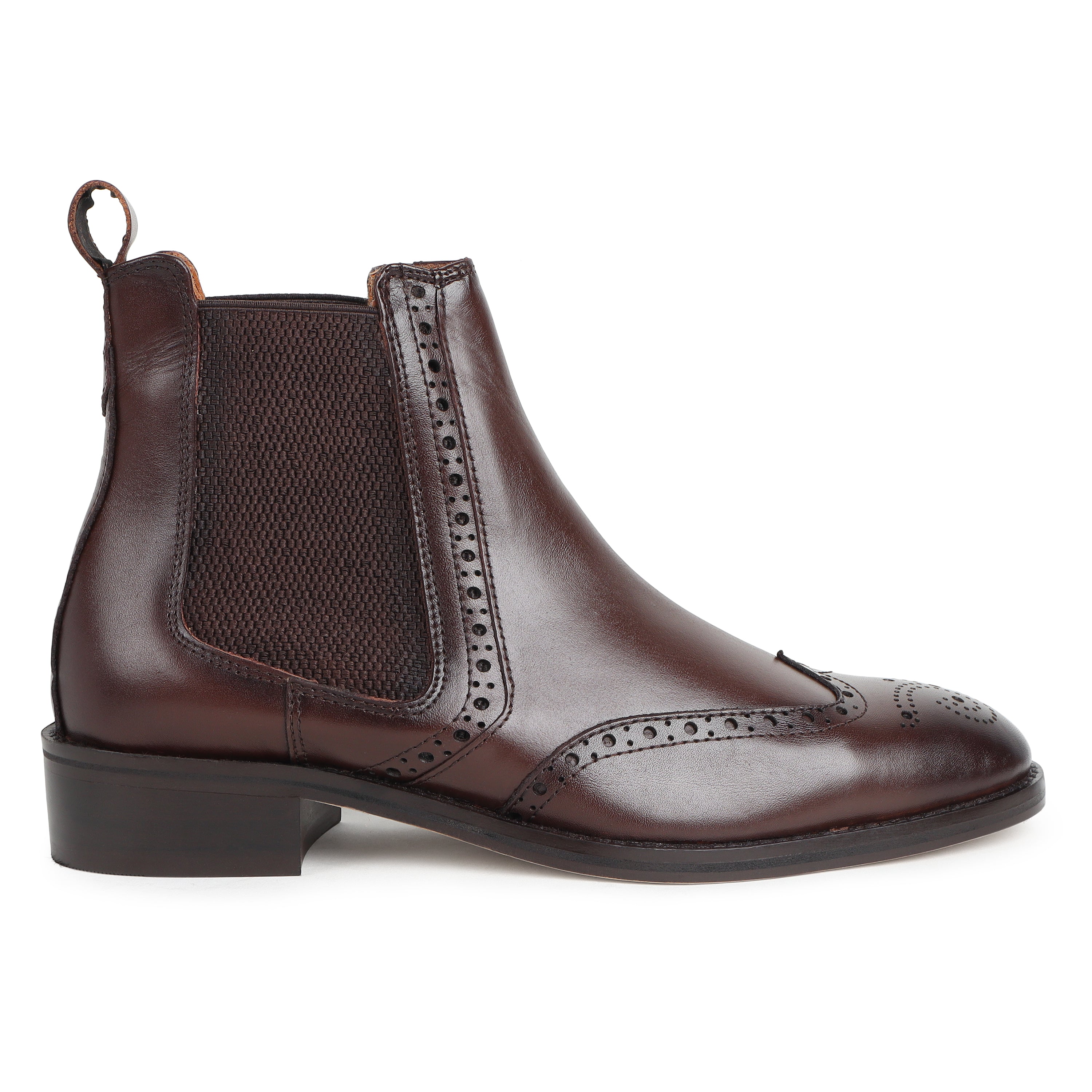 Wingtip Chelsea Boots in Dark Brown Leather - Classic Brogue Style by Piel Cuero