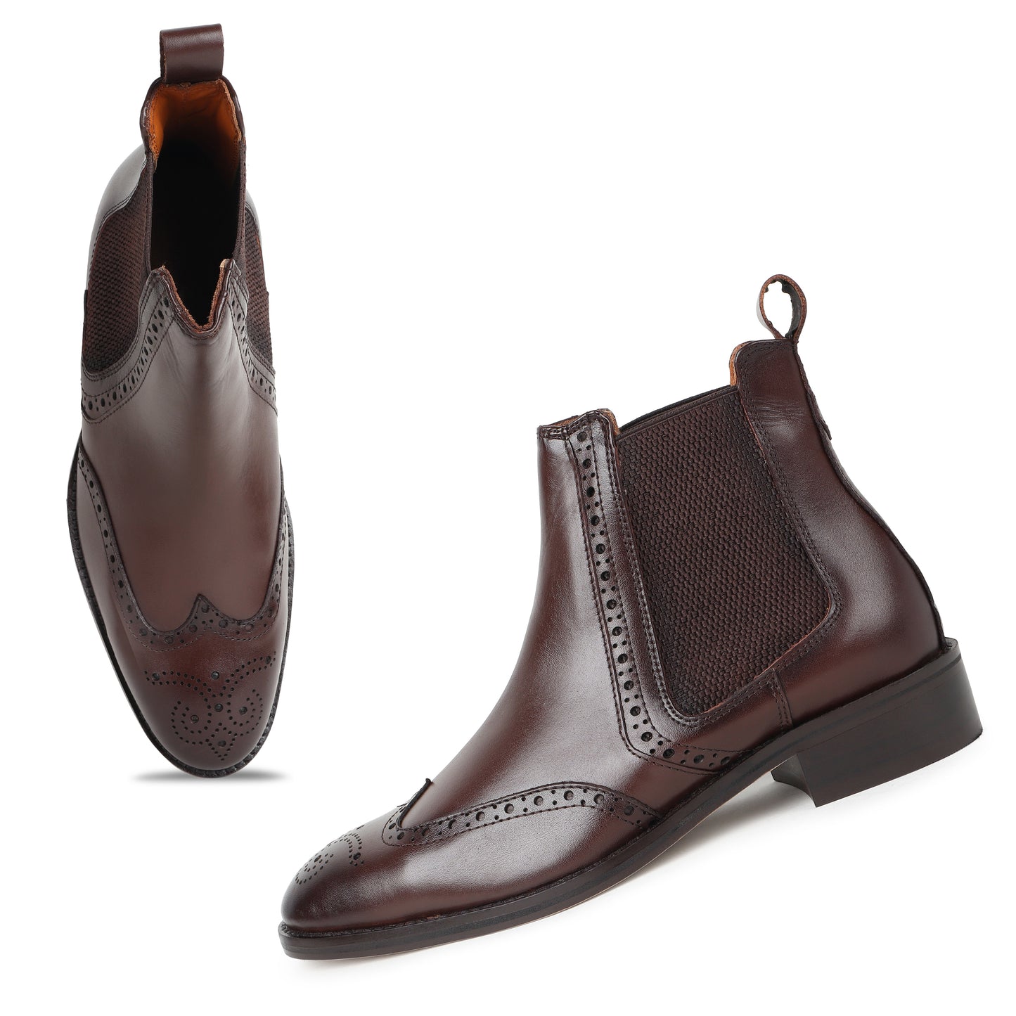 Wingtip Chelsea Boots in Dark Brown Leather - Classic Brogue Style by Piel Cuero